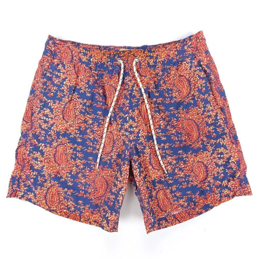 NEW J Crew 6" Stretch Swim Trunk Paisley Print Mesh Lined Board Shorts Men Small